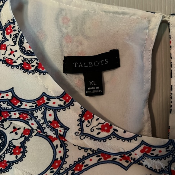 Talbots Red, White, Blue Paisley long sleeve ruffle yoke blouse - Picture 2 of 3